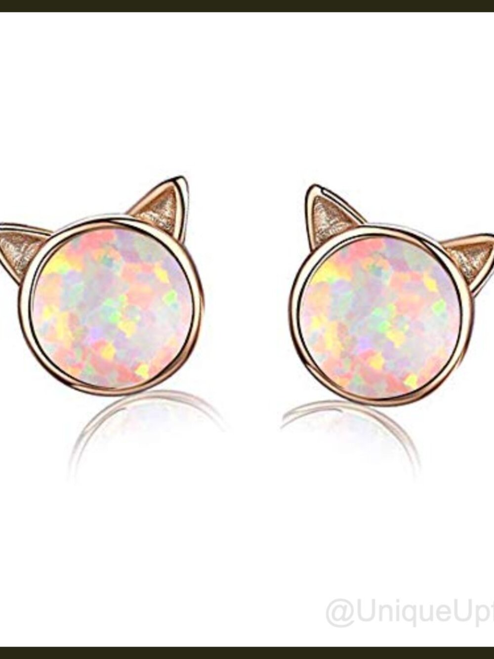 Opal Stud Earrings for Women Teens Small Cute Hypoallergenic Rose Gold